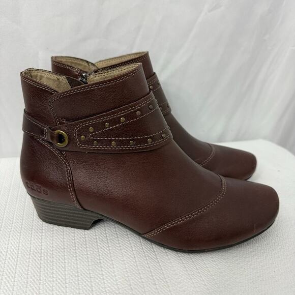 Taos Boots Women’s 7 Ultimo Brown Leather Studded Ankle Booties Boho Western - Picture 1 of 13